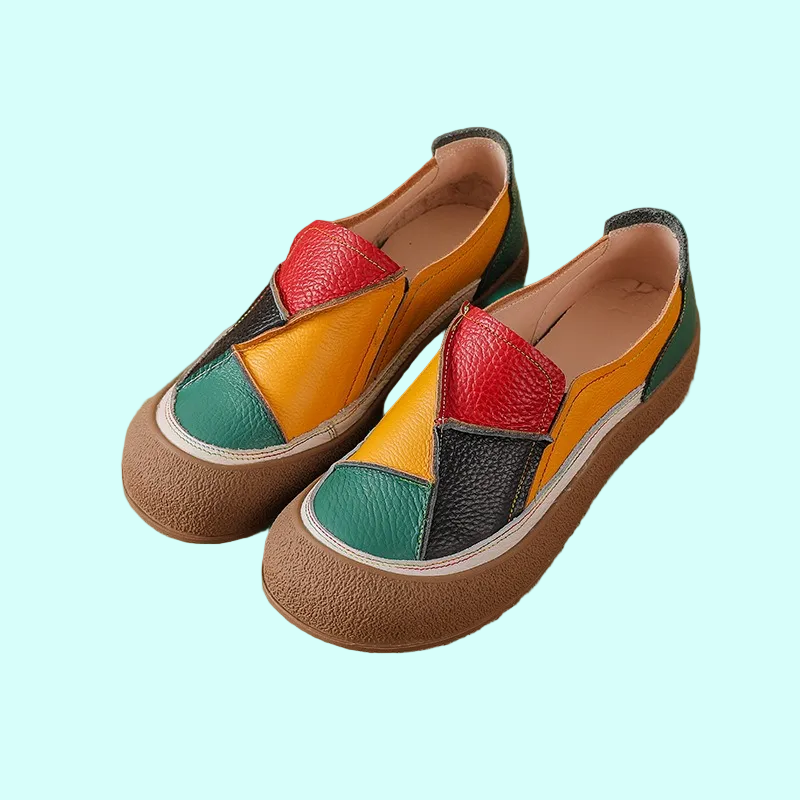 OrthoRelief™ Artisan-Patchwork Ergonomic Loafers – Handcrafted Leather Stability & Structural Support Walking Shoes