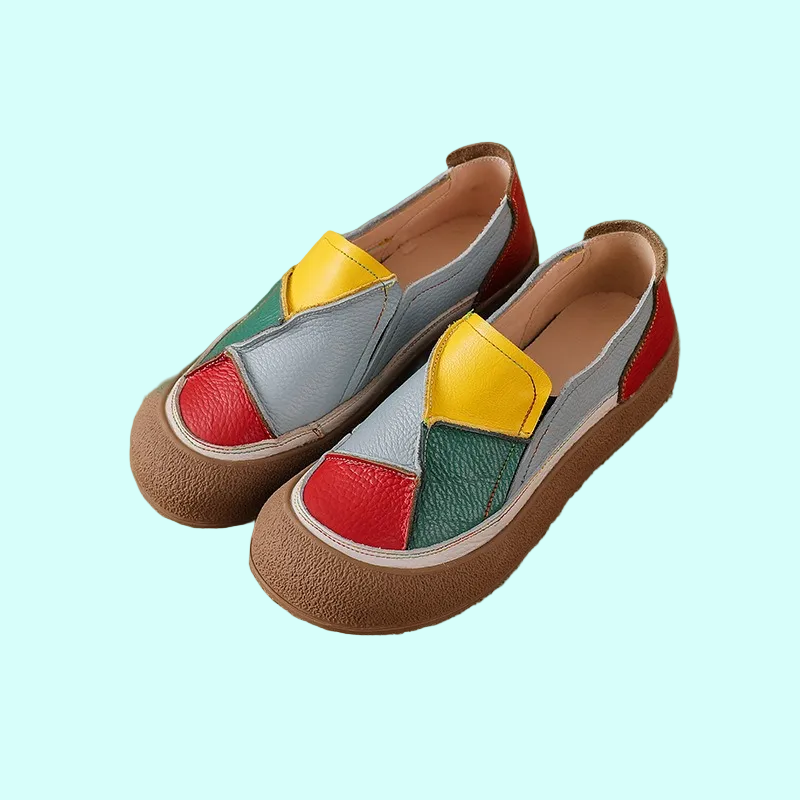 OrthoRelief™ Artisan-Patchwork Ergonomic Loafers – Handcrafted Leather Stability & Structural Support Walking Shoes
